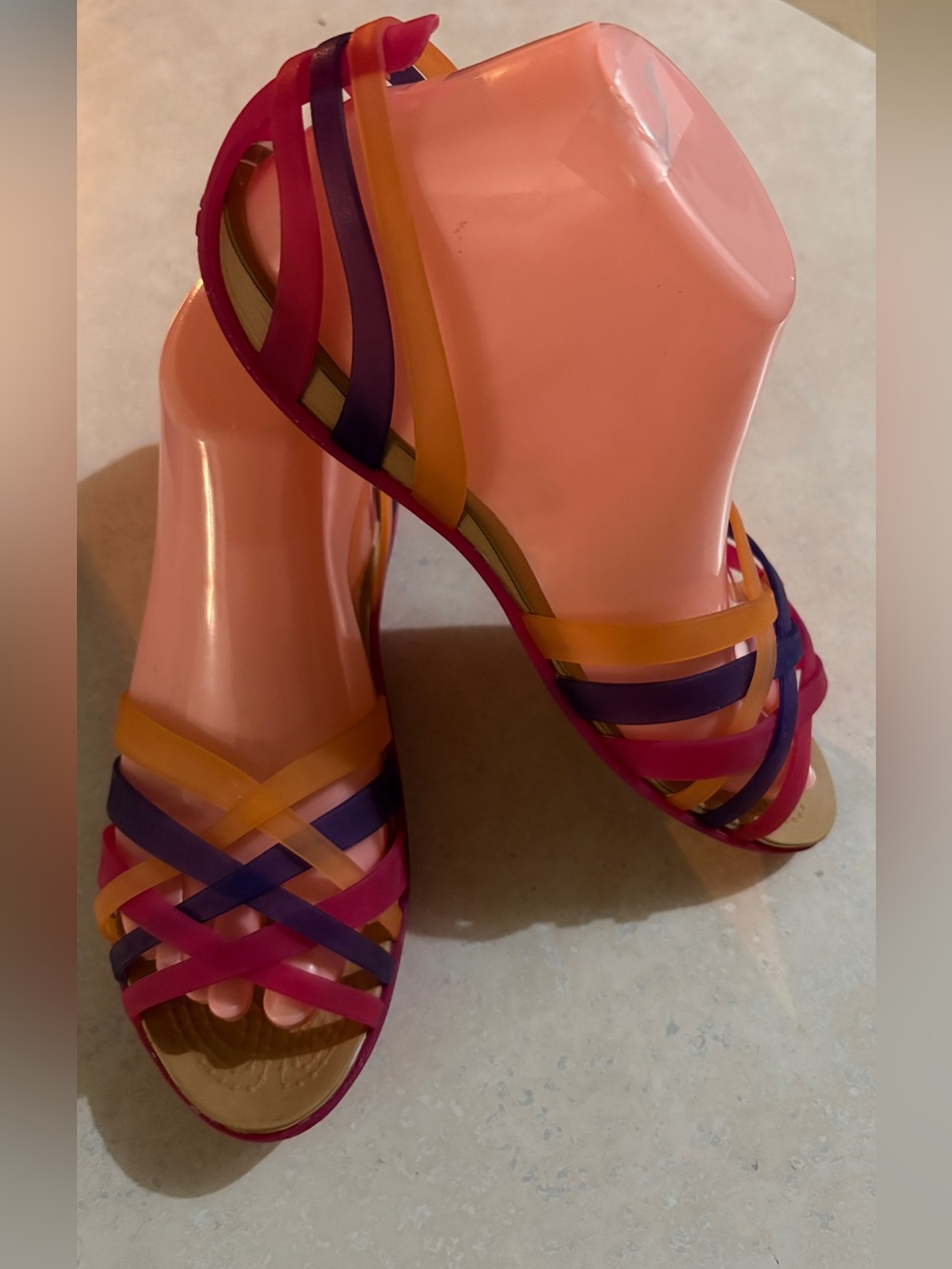 Crocs Jelly Flats Rainbow Colors Strappy Flats Slip On Womens Size 8